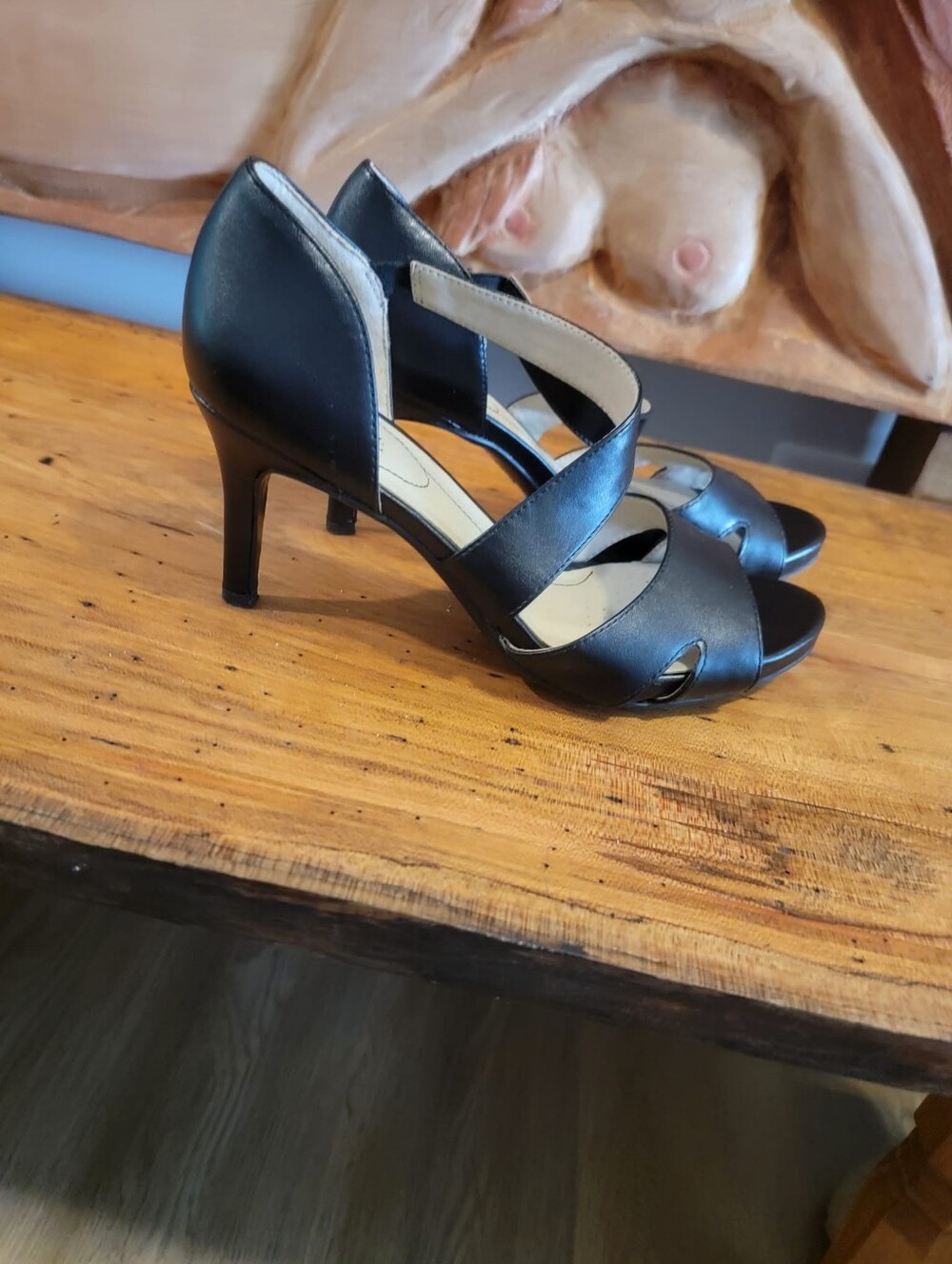 Life Stride Size 10 Black Formal Semi-Formal 3.5" Stiletto Peep Toe Heel